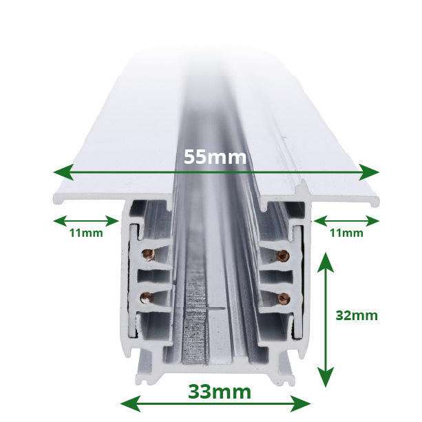 Inbouw 3-fase LED rail zwart 100 cm met afmetingen