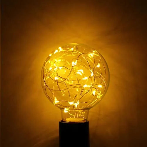 E27 LED-Lampe, Glühfaden G95, Kupferdraht, 1,5 W, 2100 K, bernsteinfarben