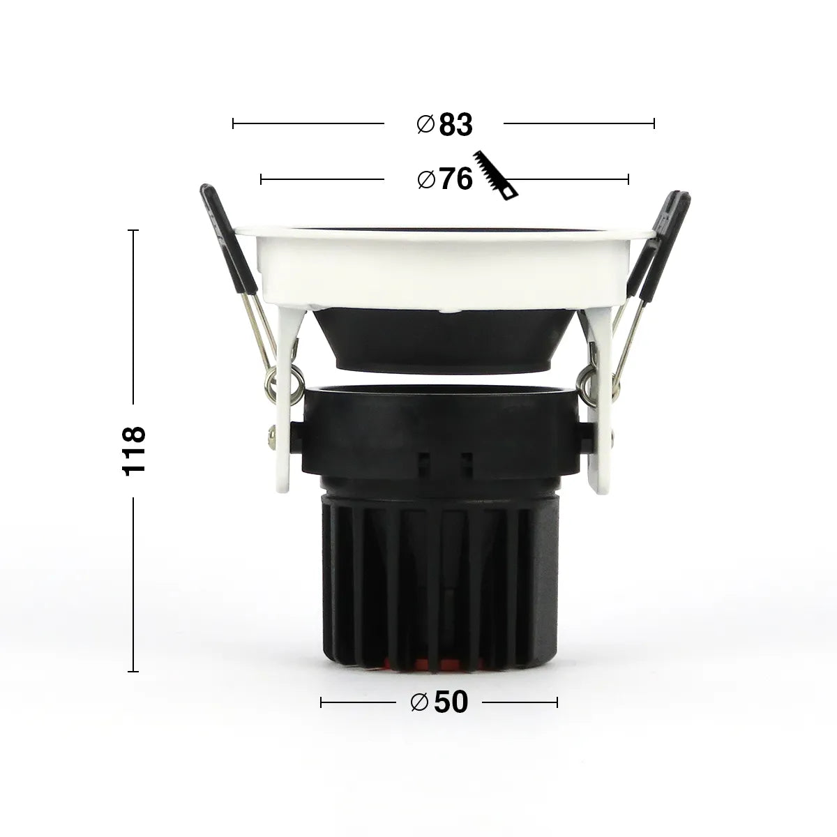 LED-Einbaustrahler 5W 3000K Warmweiß ⌀83mm schwenkbar Schwarz mit weißem Rand