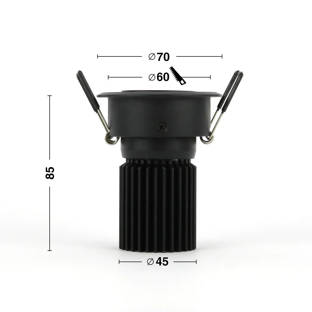 Schwarzer LED-Einbaustrahler 5W 3000K Warmweiß ⌀70mm kippbar