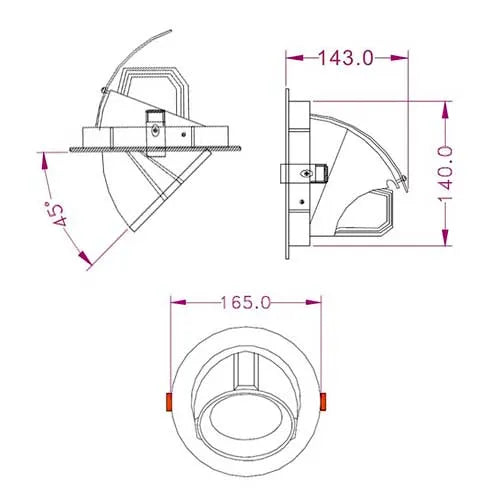 LED Banana Einbauspot 30W ⌀165mm 45° neigbar 360° drehbar