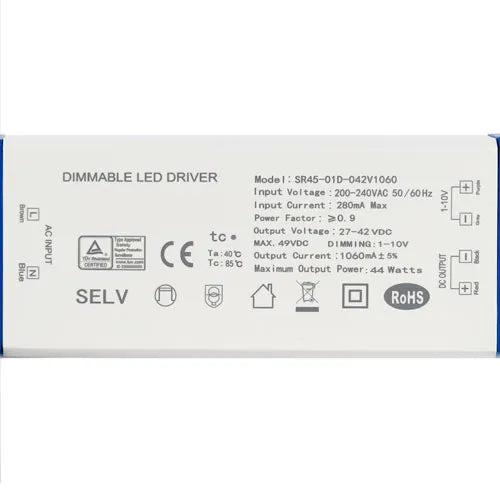 LED-Treiber dimmbar 0-10V 34W 800mA / 38W 900mA / 44W 1060mA