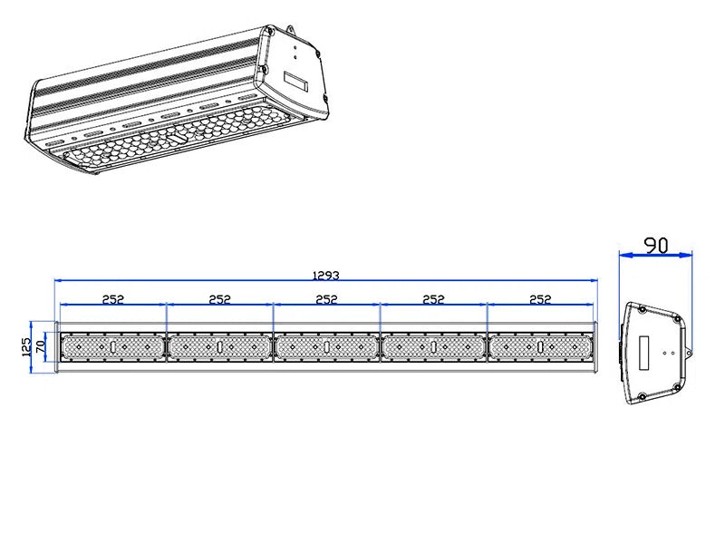 LED Highbay linear 1293 mm 250 W 150 lm/W Sosen-Treiber dimmbar IP65