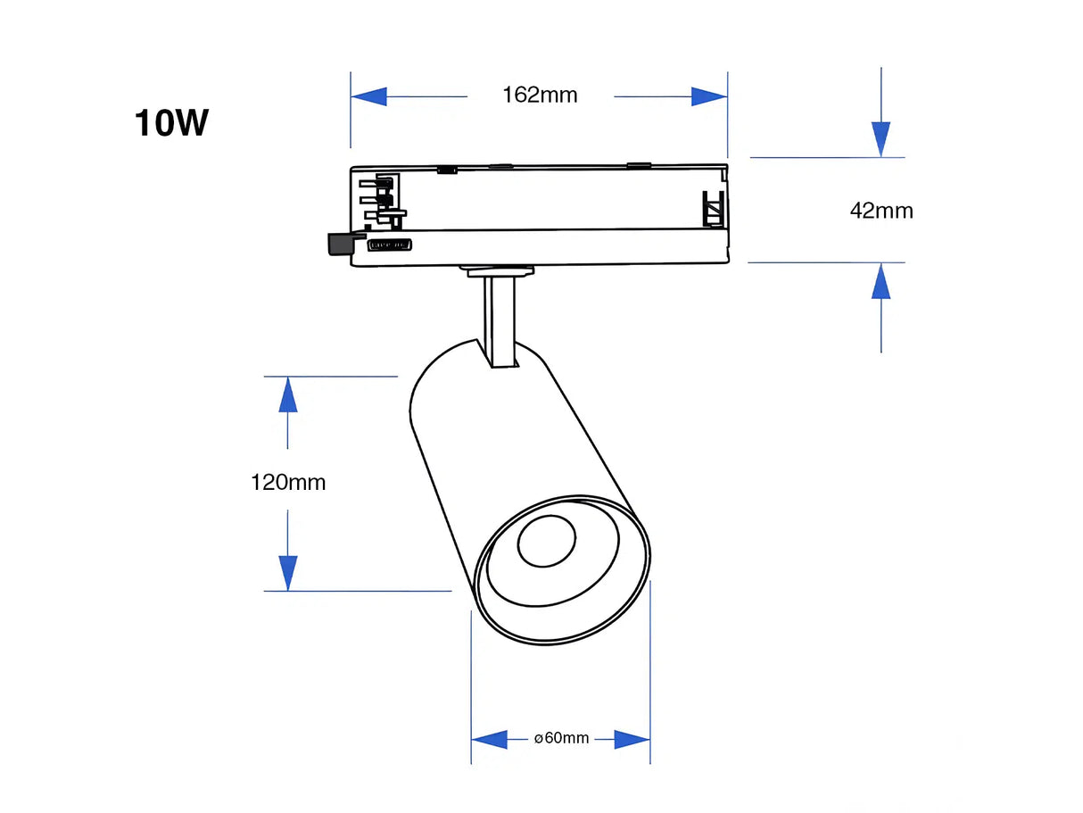 Integrierter LED-Schienenstrahler 3-phasig 10W CRI>90