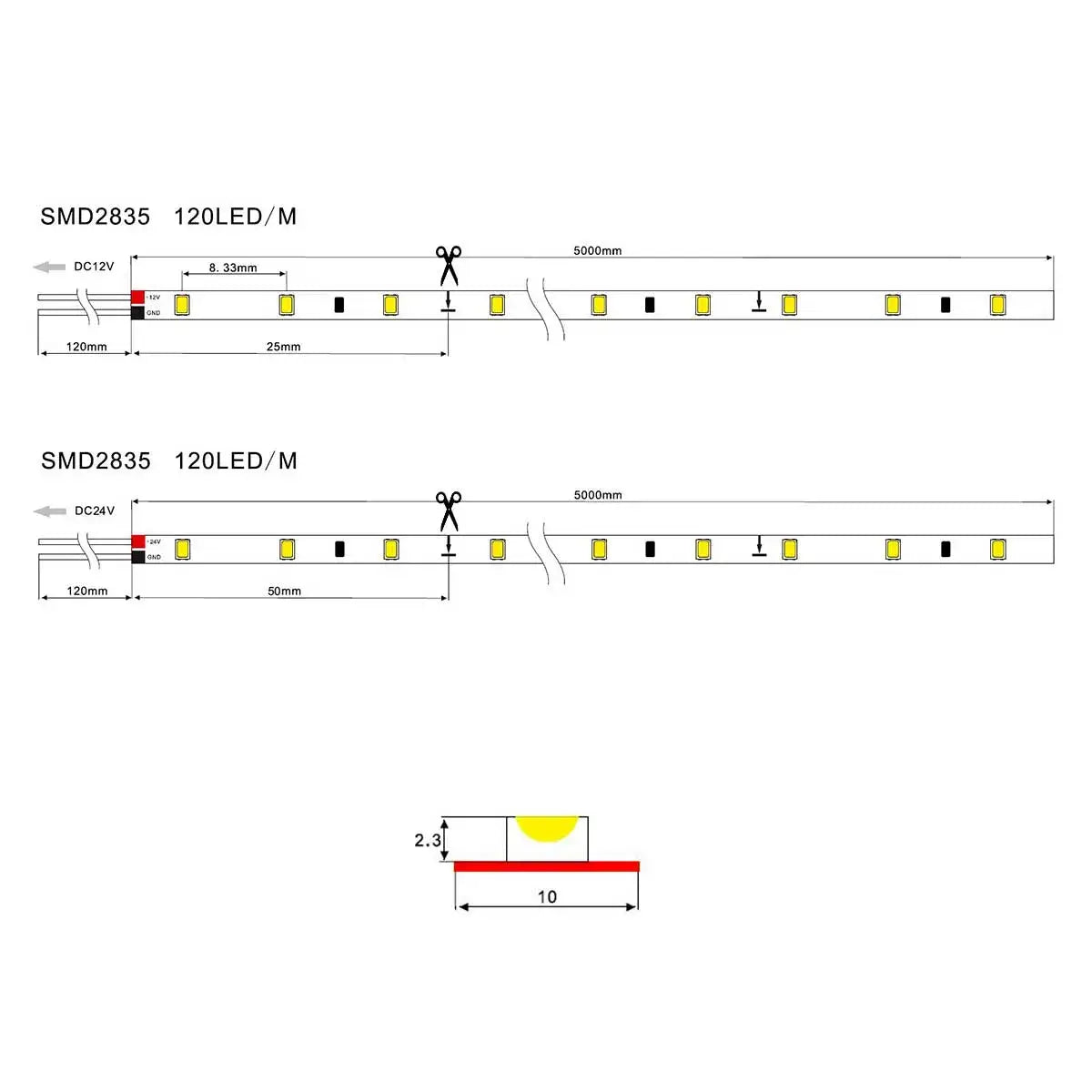 LED-Streifen 5 Meter SMD2835 Pro-120LEDS/m