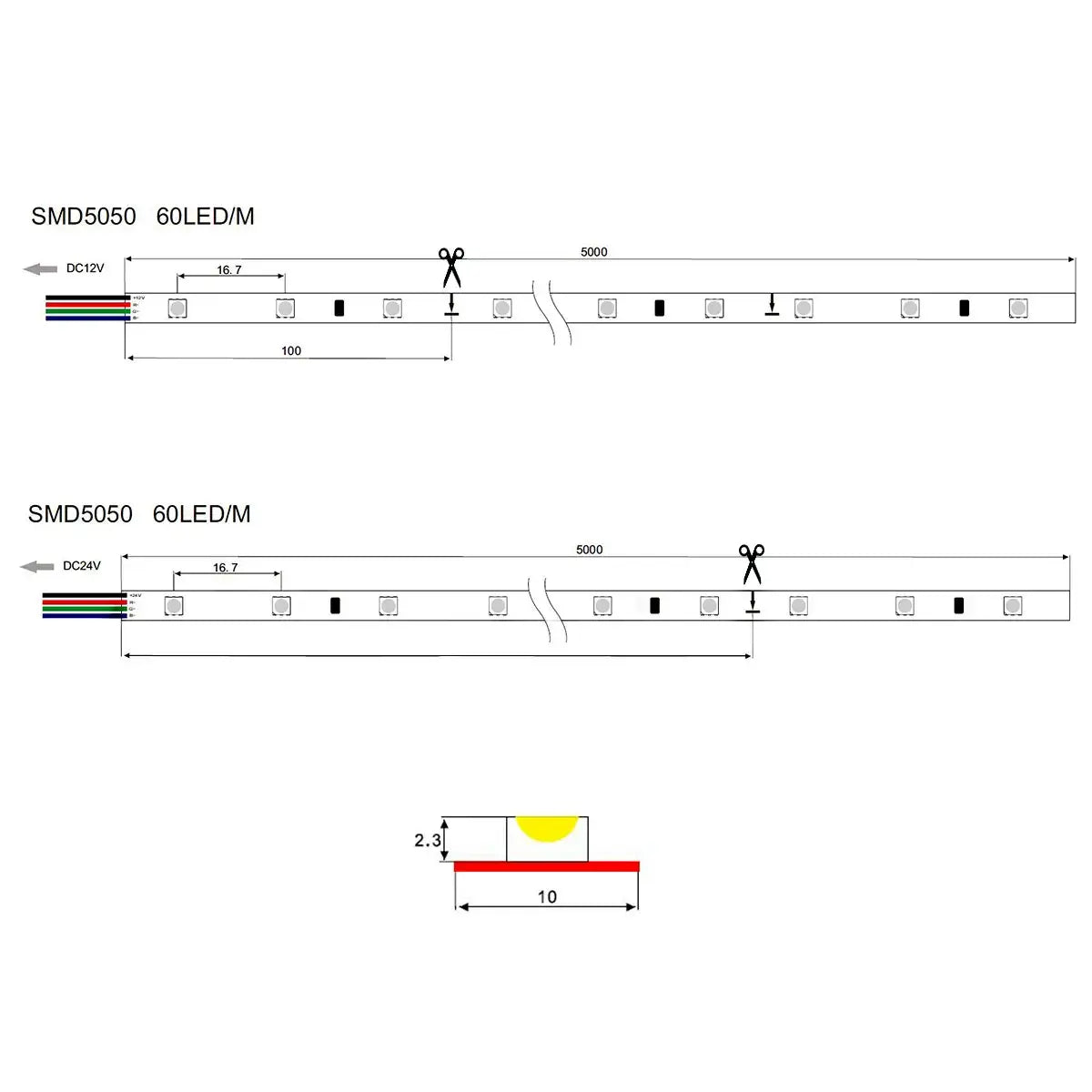 LED-Streifen RGB 5 Meter SMD5050 Pro-X 60LEDS/m