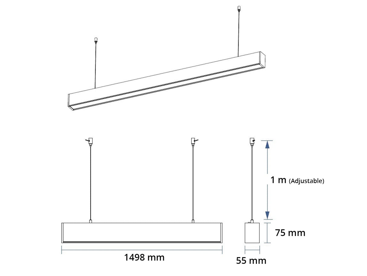 Hängende LED-Lichtleiste Schwarz 150cm 48W Anschließbar