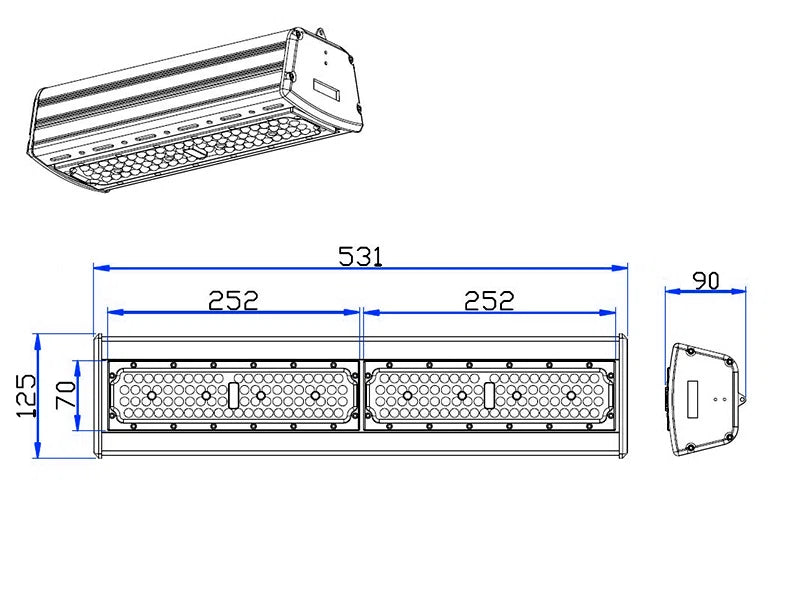 LED Highbay linear 531 mm 100 W 150 lm/W Sosen-Treiber dimmbar IP65