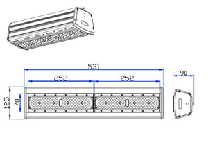 LED Highbay linear 531 mm 100 W 150 lm/W Sosen-Treiber dimmbar IP65