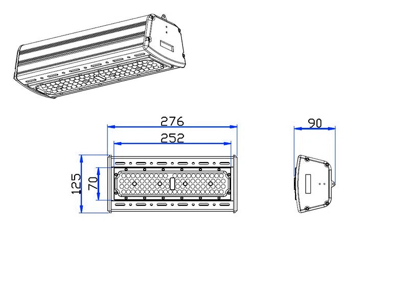 LED-Hallenstrahler linear 276 mm 50 W 150 lm/W Sosen-Treiber dimmbar IP65