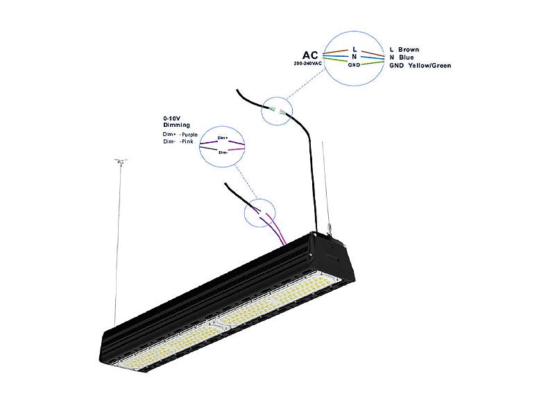 LED-Hallenstrahler linear 276 mm 50 W 150 lm/W Sosen-Treiber dimmbar IP65